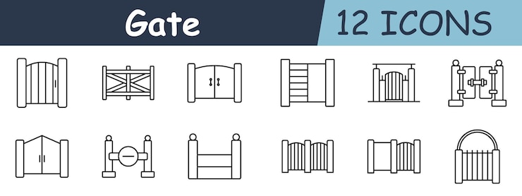 Vector gate set icon wooden gates double doors farm gate decorative gate security gate traditional entrance entryways fences and security purposes