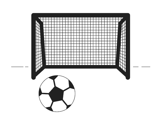 Gate and soccer ball monochrome isolated vector object Football field Editable black and white line art drawing Simple outline spot illustration for web graphic design