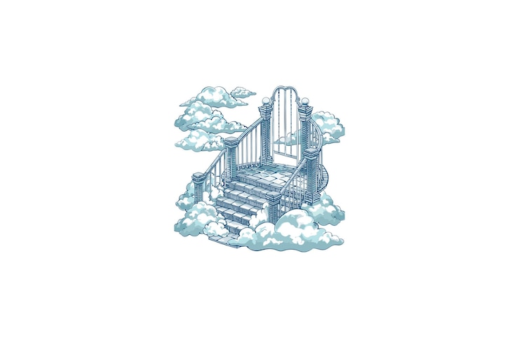 Vector gates and stairs above cloud logo design vector