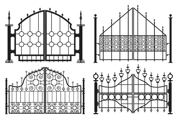 Gates vector black silhouettes set isolated on a white background