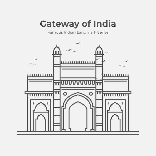 Gateway of India Famous Landmark Outline Illustration