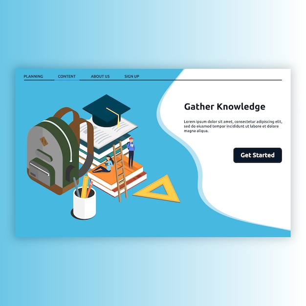 Целевая страница gather knowledge в изометрическом стиле