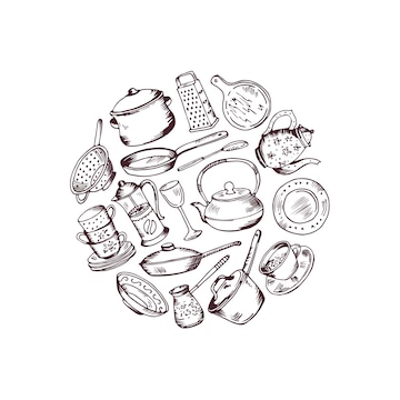 Kitchen Utensils Hand Draw Illustration Graphic by Dikas Studio