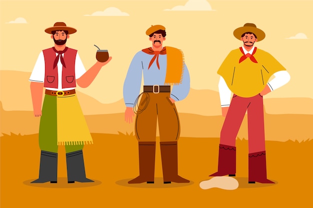 Vector gaucho character collection in hand drawn style