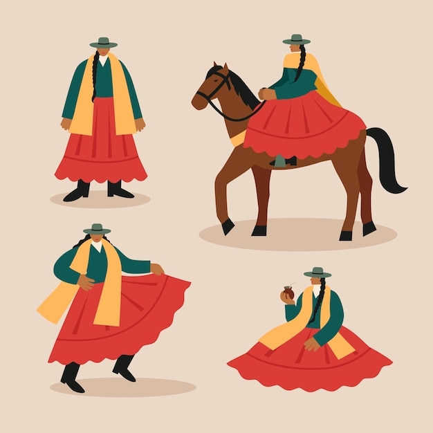 Vector gaucho characters collection in flat style