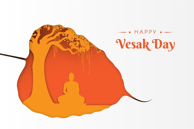 Gautam buddha meditating under the banyan tree on vesak day paper style