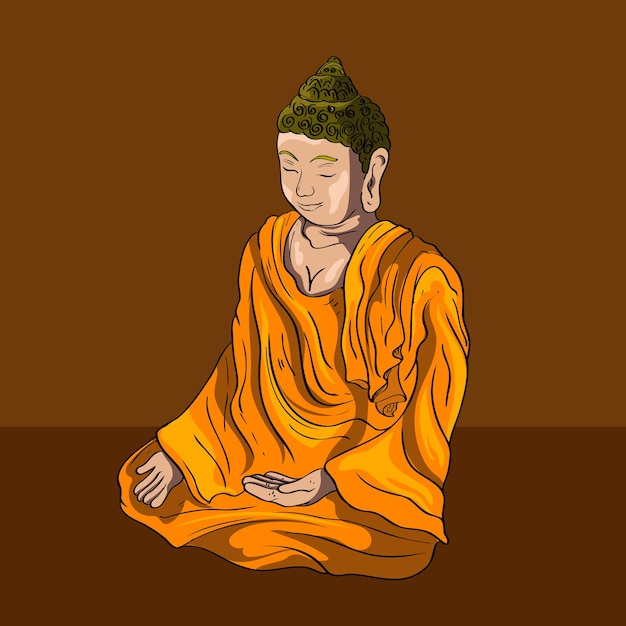 Gautama Buddha line decorative drawing Sitting or meditating buddha statue Digital art