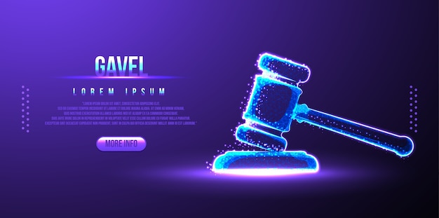 Gavel, hammer of judge. Low poly wireframe