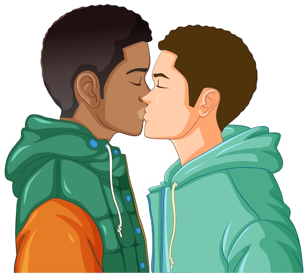 Gay couple cartoon kissing