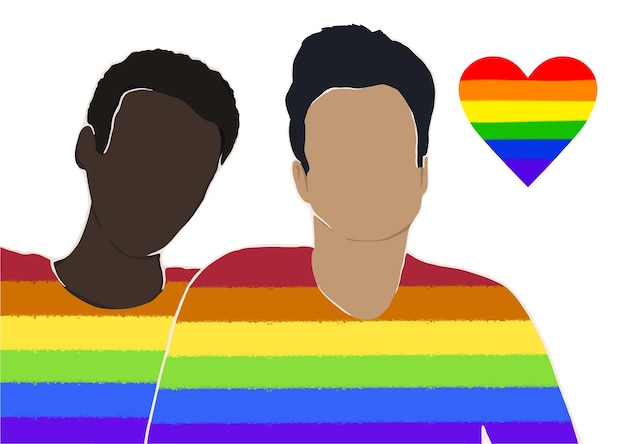 벡터 무지개 티셔츠를 입은 게이 커플 lgbt 인권 포스터 배너 지원