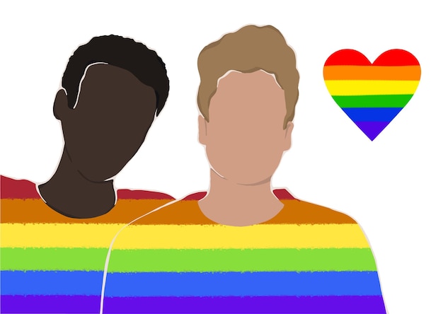 Vector the gay couple dressed in rainbow tshirts support for lgbt human rights poster banner