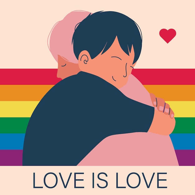 Gay couple Two Young Guys Hugging Samesex Love gay Pride flat illustration