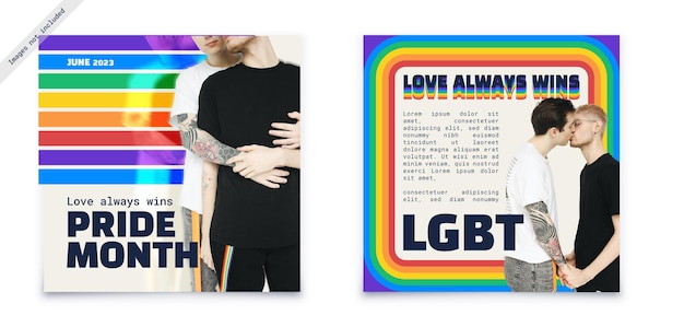 Vector gay pride month flat design social media set of banners