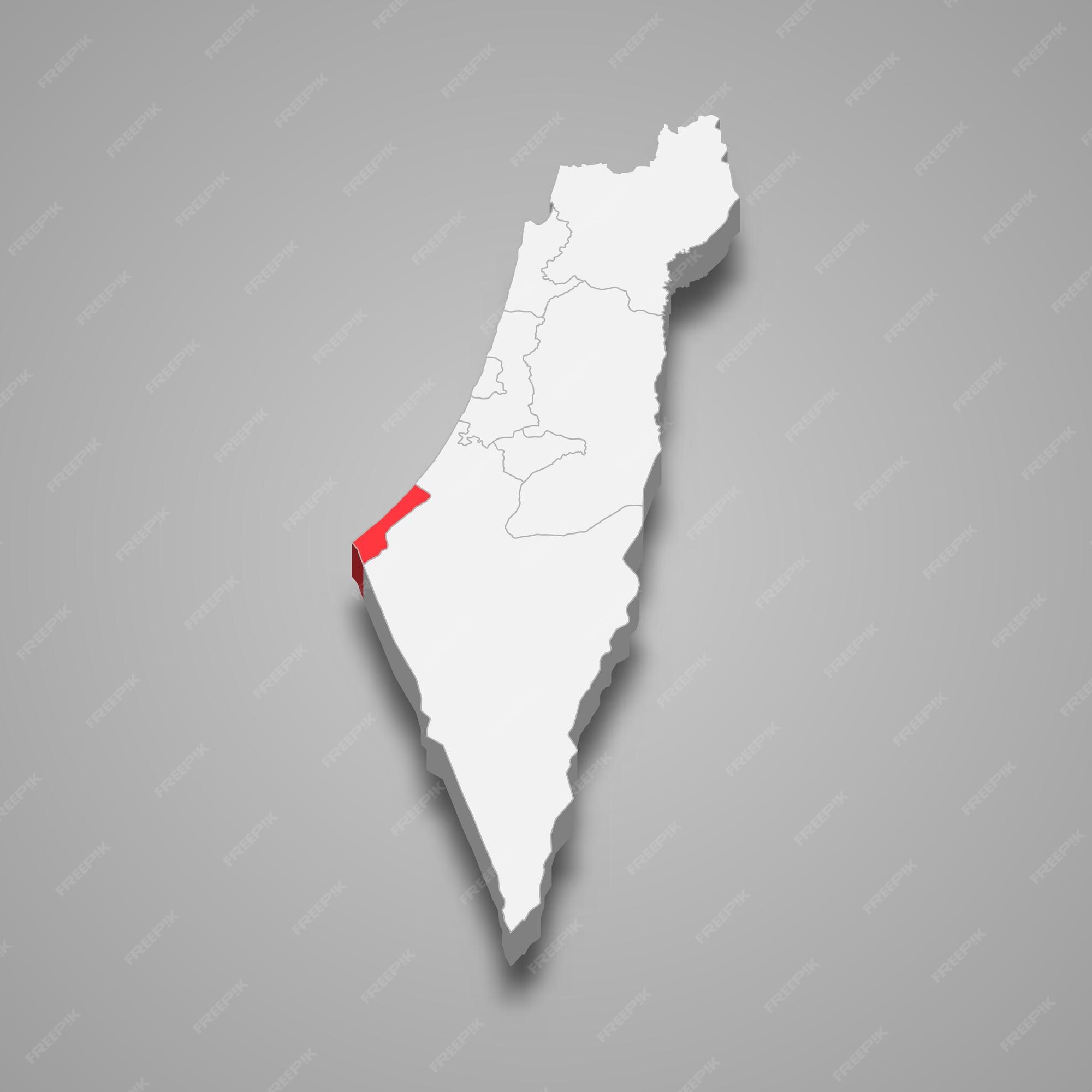 Premium Vector | Gaza strip district location within israel 3d map