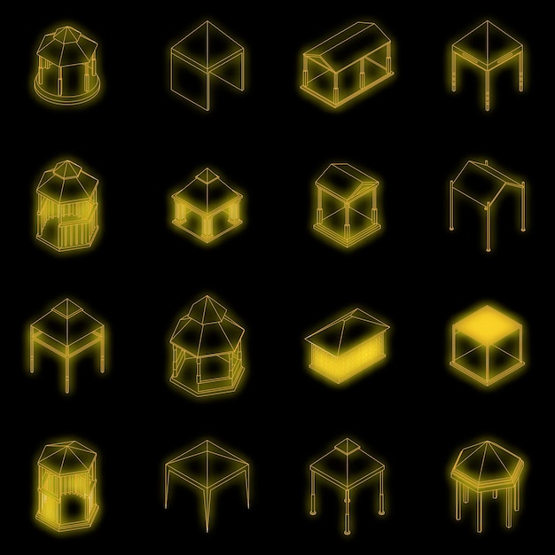 Gazebo icons set vector neon