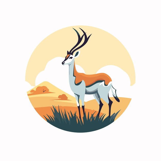 Vector gazelle in the field vector illustration in flat style