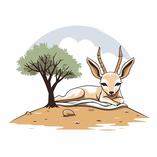 Gazelle sleeping in the savannah Vector cartoon illustration