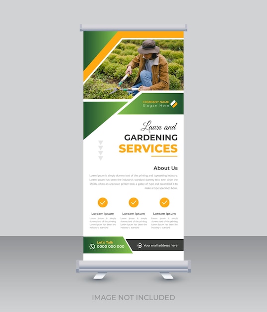 Gazon en tuinieren service business rollup banner ontwerp landschapsarchitectuur sjabloon