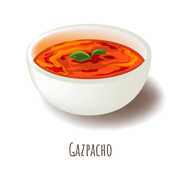 Vector gazpacho koude spaanse pittige tomatensoep in een kom