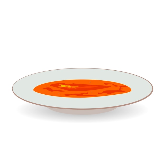 벡터 일러스트 레이 션 절연 야채와 가스 파초 수프 절연 토마토 수프 접시의 뜨거운 그릇