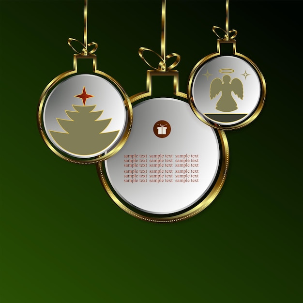 Gdesign from abstract balls with silhouettes of a Christmas tree and an angel with a gold border