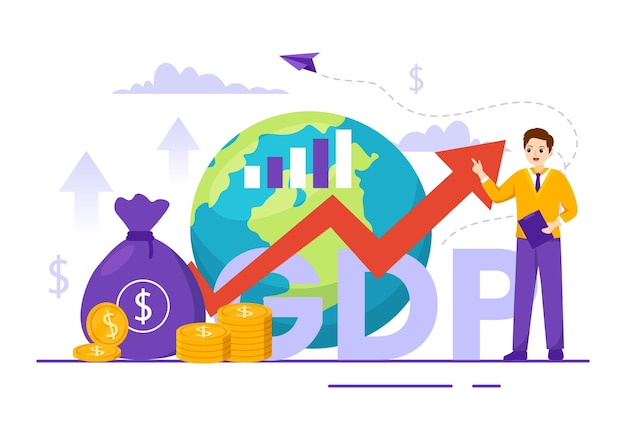 gdp or gross domestic product illustration with economic growth column and market productivity