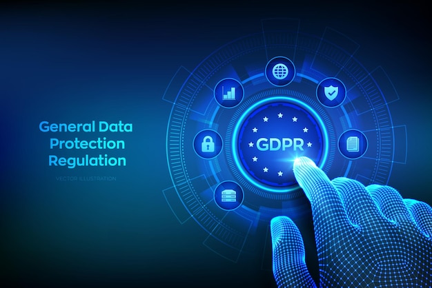Vettore regolamento generale sulla protezione dei dati (gdpr) concetto di sicurezza informatica e privacy sullo schermo virtuale