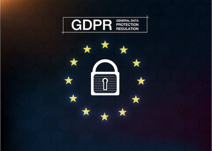 Vector gdpr-general data protection regulation。サイバーセキュリティとプライバシー。図。未来のスタイル。