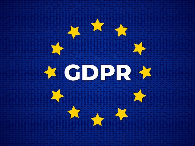 GDPR General Data Protection Regulation EU flag with zero unit blue background Vector illustration