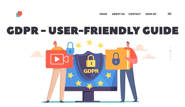 Gdpr user friendly guide landing page template general privacy politics regulation for protection of personal data