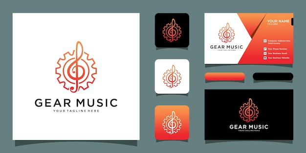 기어 및 음악 기호, 음악 아이콘, 명함 디자인 로고 일러스트 Premium 벡터