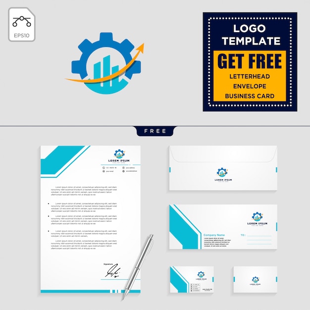 Шаблон логотипа Gear и бизнес-графика и дизайн канцелярских принадлежностей