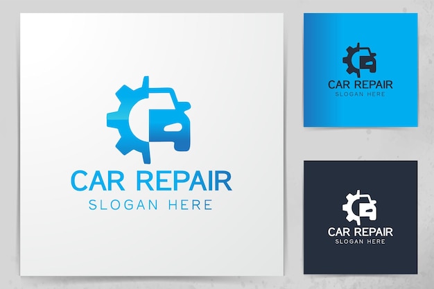 ギアと車、白い背景で隔離のロゴデザインのインスピレーションを修復します。