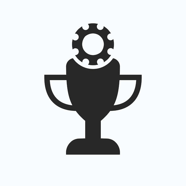 Vector gear championship trophy logo design concept met versnelling en trofee pictogram