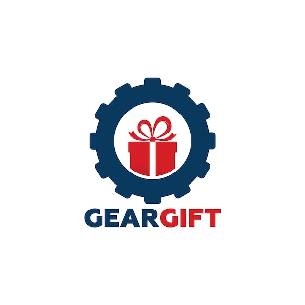 Gear gift logo template design vector, emblem, design concept, creative symbol, icon