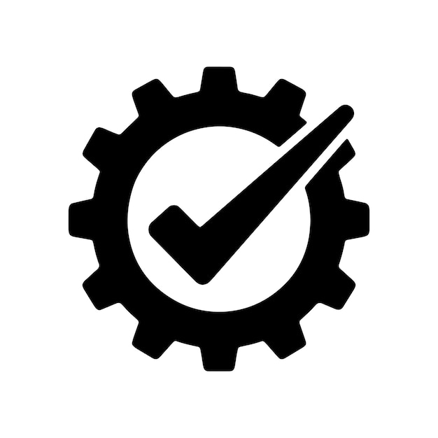 Vector gear icon black gear icon with a check mark approved symbol