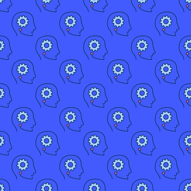 Gear inside AI Head vector colored seamless pattern