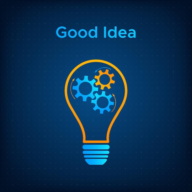 Gear lightbulb creative teamwork concept vector illustration orange bulb silhouette with blue