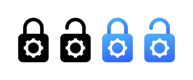 Vector gear locks different styles access settings open and closed lock gear icons vector icons