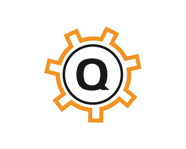 Logo dell'ingranaggio sulla lettera q iniziale q lettera dell'ingranaggio logo design template q ingegnere dell'ingranaggio logo