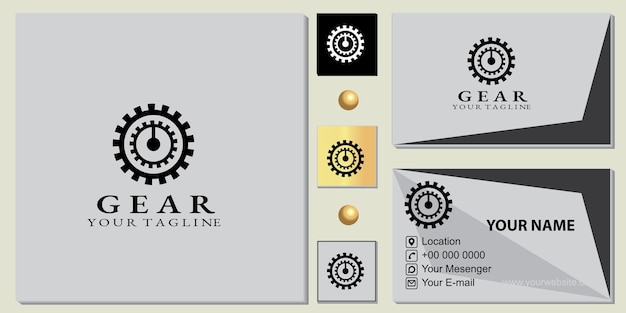 Gear logo premium template with elegant business card vector eps 10