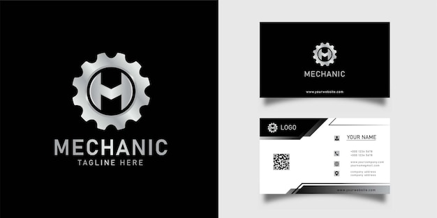 gear mechanic logo icon vector letter m logo and business card