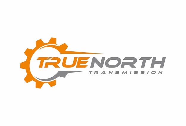 Vector gear mechanical, true north transmission, engineering machine logo design template vector