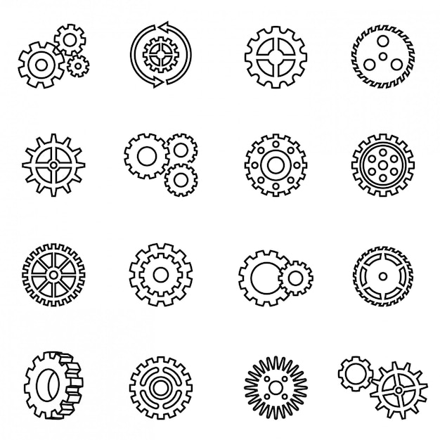 Vector gear mechanism icon set. thin line style stock vector.