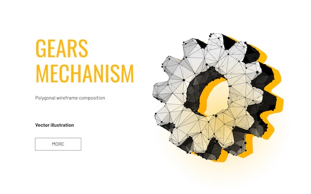 Gear mechanism in polygonal wireframe style