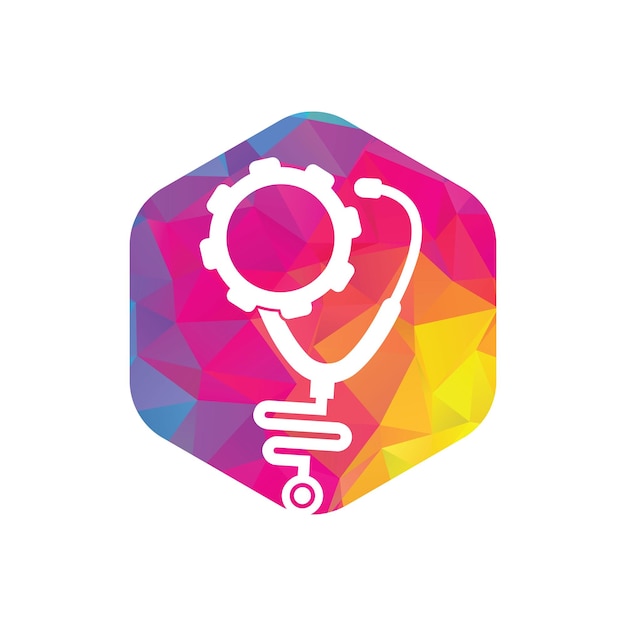 Шестерня Медицинский Логотип Шаблон Дизайна Вектор Стетоскоп Зубчатое Механизм Значок Вектор