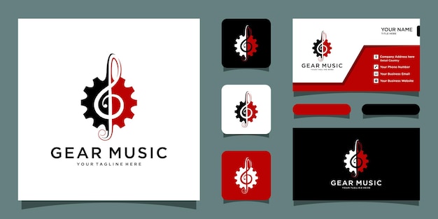 Gear and music symbols, music icons with business card design Premium Vector