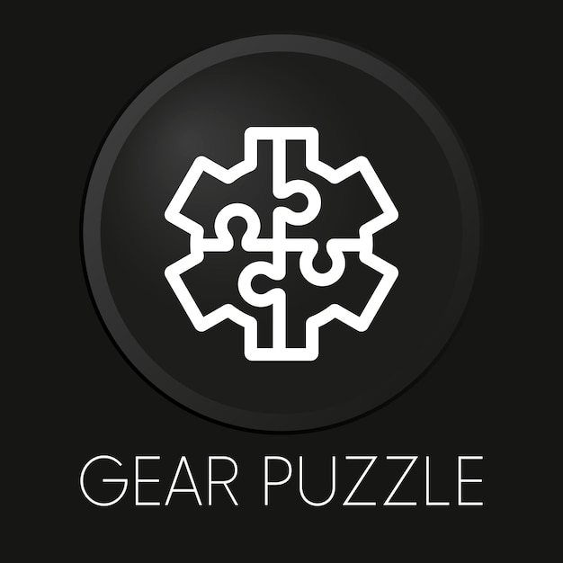 Gear puzzle minimal vector line icon on 3d button isolated on black background premium vector