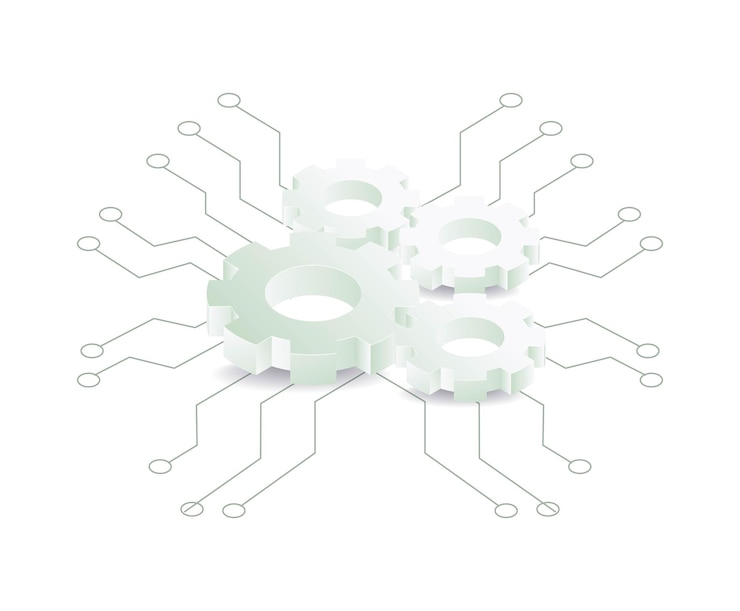Vector gear rotation network concept illustration