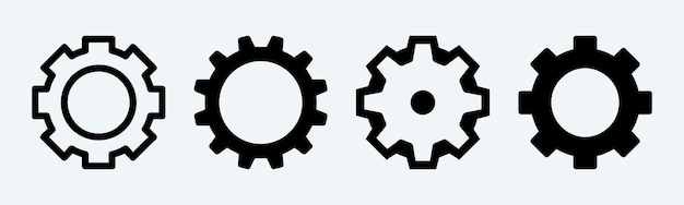 Gear set Black gear icons on white background